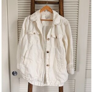 LOFT Womens Cream Button Down Long Sleeve Collared Shirt Jacket Medium